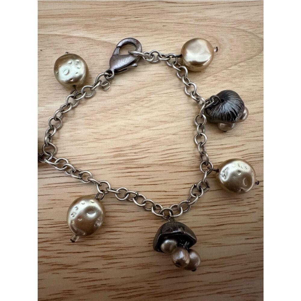 Vintage Gold-Tone Charm Bracelet with Metallic Beads